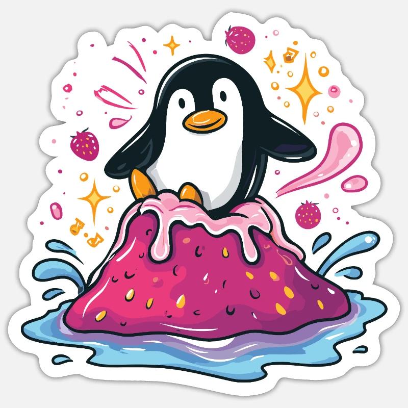 Penguin on pink jam wave - Sticker size S (10 x 10 cm) - white matte