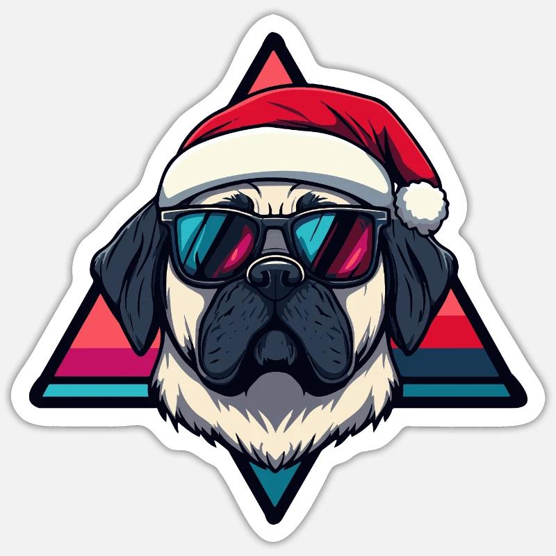 Santa Dog Comic - Sticker Größe S (10 x 10 cm) - Mattweiß