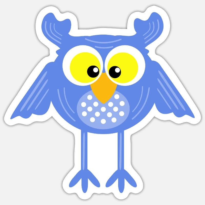 La chouette bleue aux points - Sticker taille S (10 x 10 cm) - blanc mat