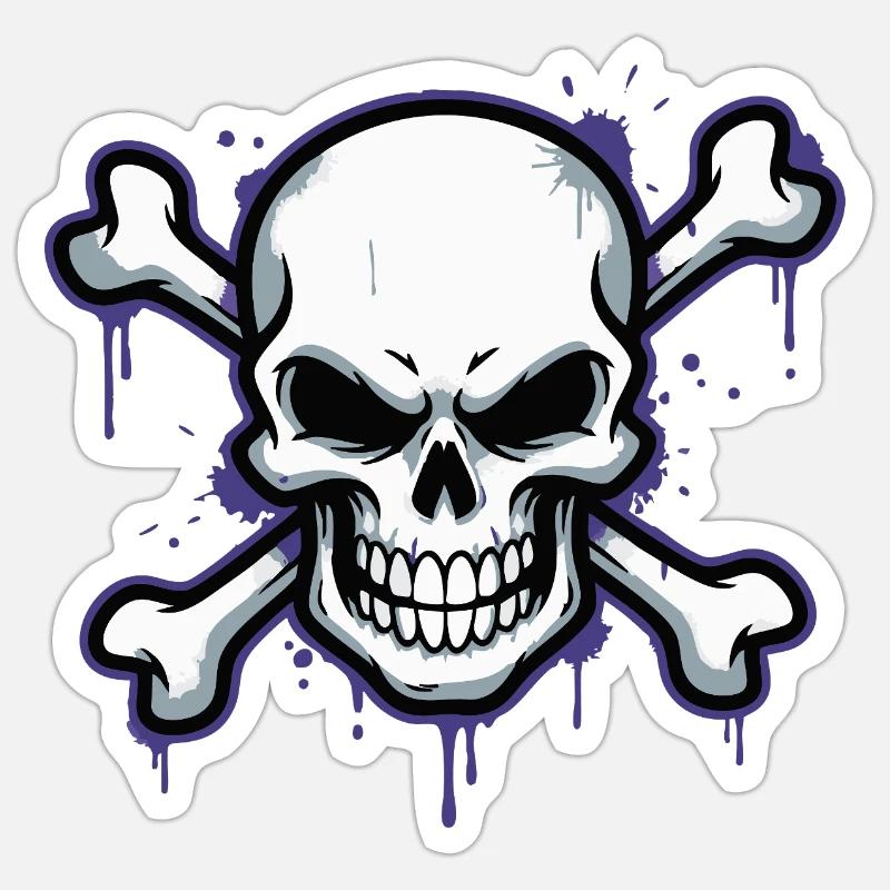 Dark skull with bone - Sticker size S (10 x 10 cm) - white matte