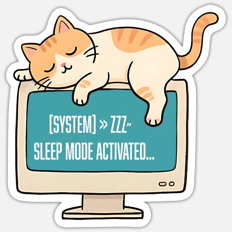 Chat geek en veille système - Sticker taille S (10 x 10 cm) - blanc mat
