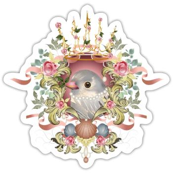 Delicate bird in floral ornamental frame in pastel - Sticker size S (10 x 10 cm) - white matte - Front