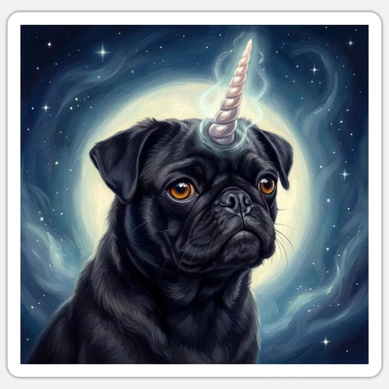 Kosmischer Einhorn-Mops - Sticker Größe S (10 x 10 cm) - Mattweiß