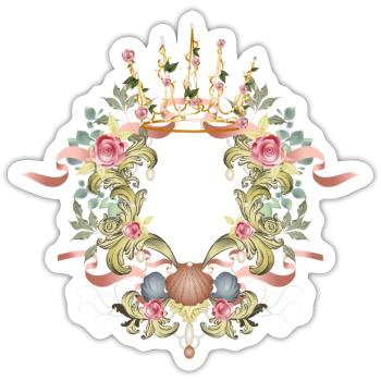 Cadre baroque avec couronne, roses et ornement coquillage - Sticker taille S (10 x 10 cm) - blanc mat - Devant