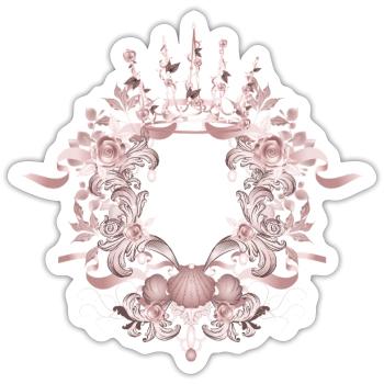 Pink Baroque Frame with Crown & Floral Ornaments - Sticker size S (10 x 10 cm) - white matte - Front
