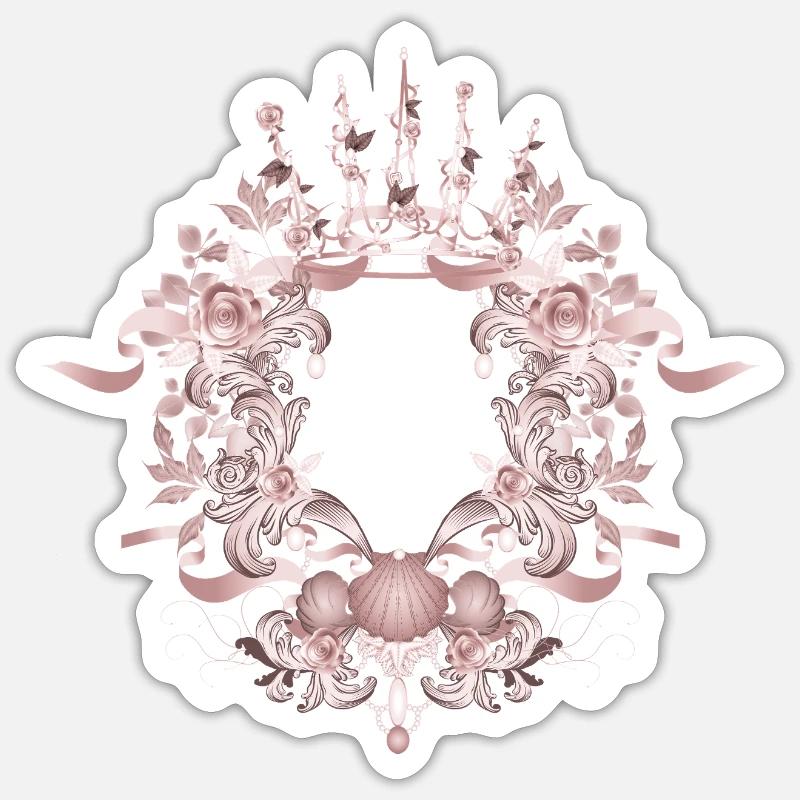 Pink Baroque Frame with Crown & Floral Ornaments Sticker size S (10 x 10 cm)