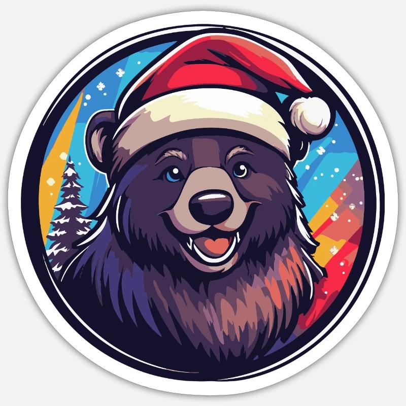 Bear with Santa Hat - Sticker size S (10 x 10 cm) - white matte