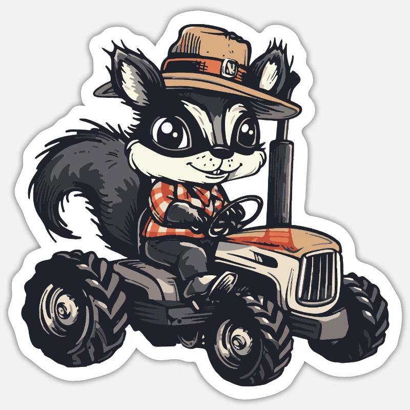 Skunk Tractor Farmer - Sticker size S (10 x 10 cm) - white matte