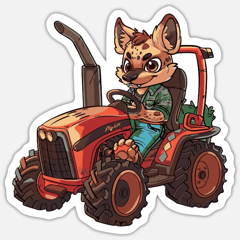 Hyäne Traktor Farmer - Sticker Größe S (10 x 10 cm) - Mattweiß