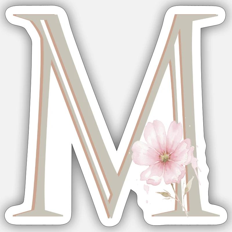 Monogramme floral M - Sticker taille S (10 x 10 cm) - blanc mat