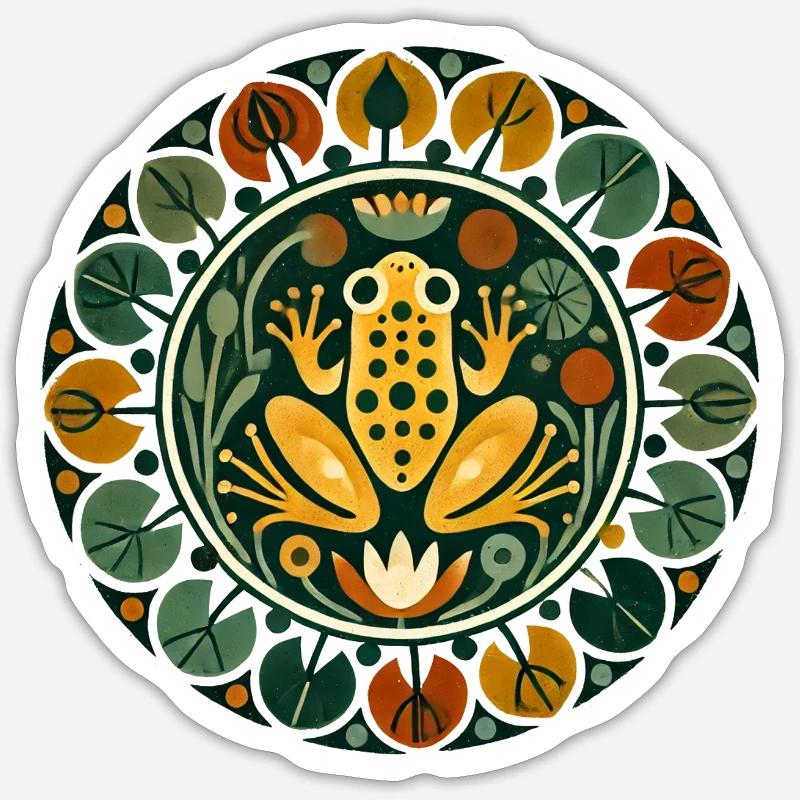 Frog in Circular Flora - Sticker size S (10 x 10 cm) - white matte