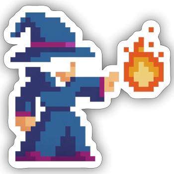 Pixel Wizard and Fire - Sticker size S (10 x 10 cm) - white matte - Front