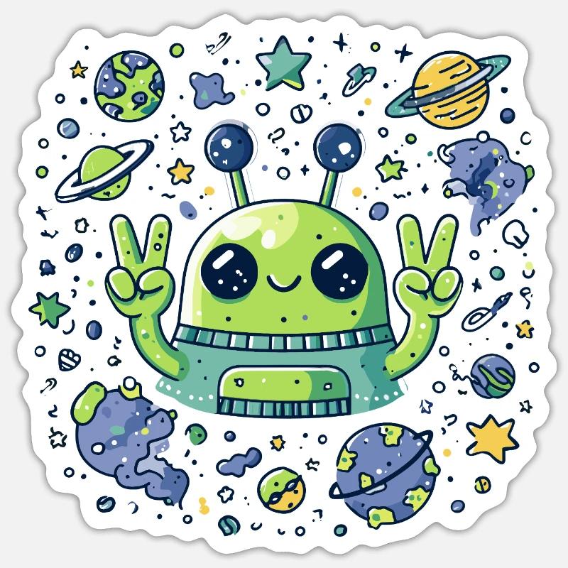 Galactic Alien Peace Sign - Sticker size S (10 x 10 cm) - white matte