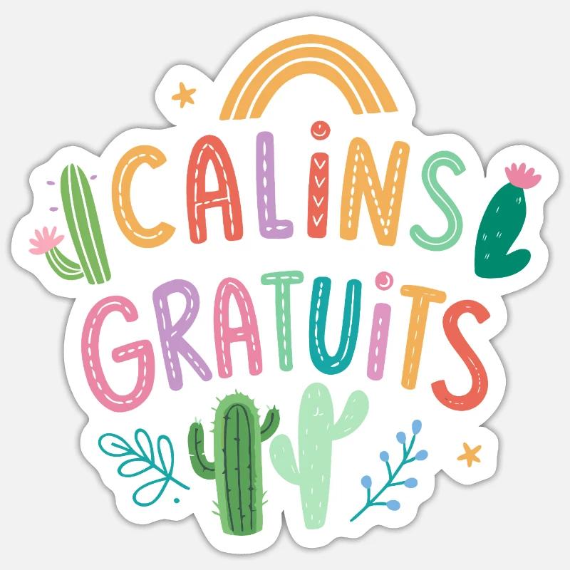 Câlins Gratuits Cactus - Sticker taille S (10 x 10 cm) - blanc mat
