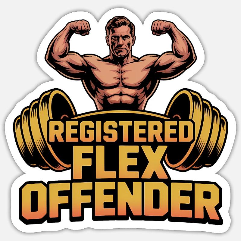 Registered Flex Offender - Funny Gym Tshirt - Sticker size S (10 x 10 cm) - white matte
