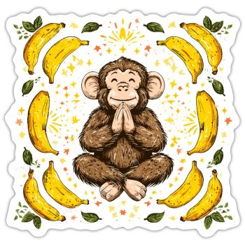 Dankender Affe mit Bananenring - Sticker Größe S (10 x 10 cm) - Mattweiß - Vorne
