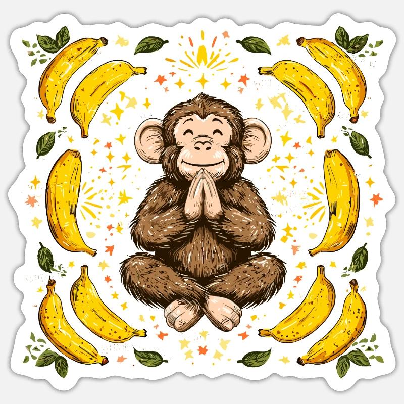 Grateful monkey with banana ring - Sticker size S (10 x 10 cm) - white matte