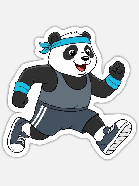 Süßer Panda Cartoon Joggen Marathon Laufen - Sticker Größe S (10 x 10 cm) - Mattweiß
