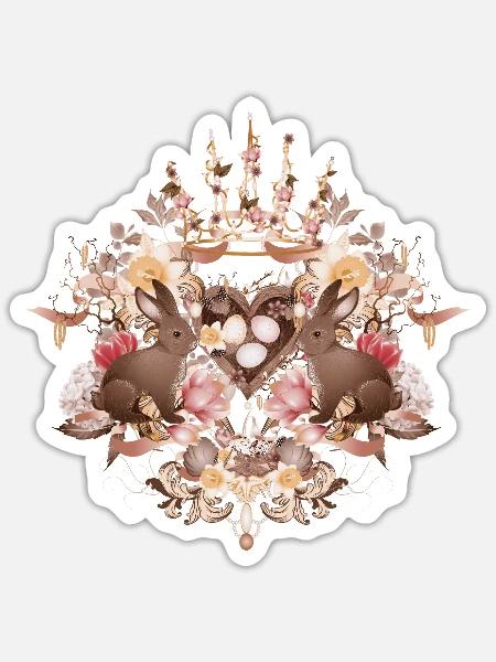 Sepia Rahmen mit Hasen und Osternest - Sticker Größe S (10 x 10 cm) - Mattweiß