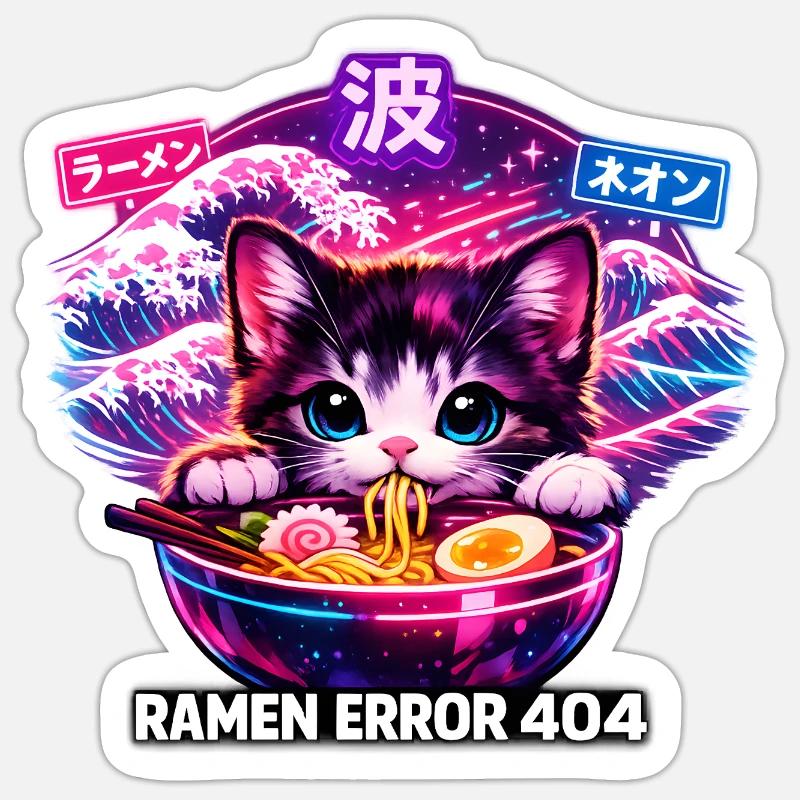 Ramen Neko Neon 404 - Sticker size S (10 x 10 cm) - white matte