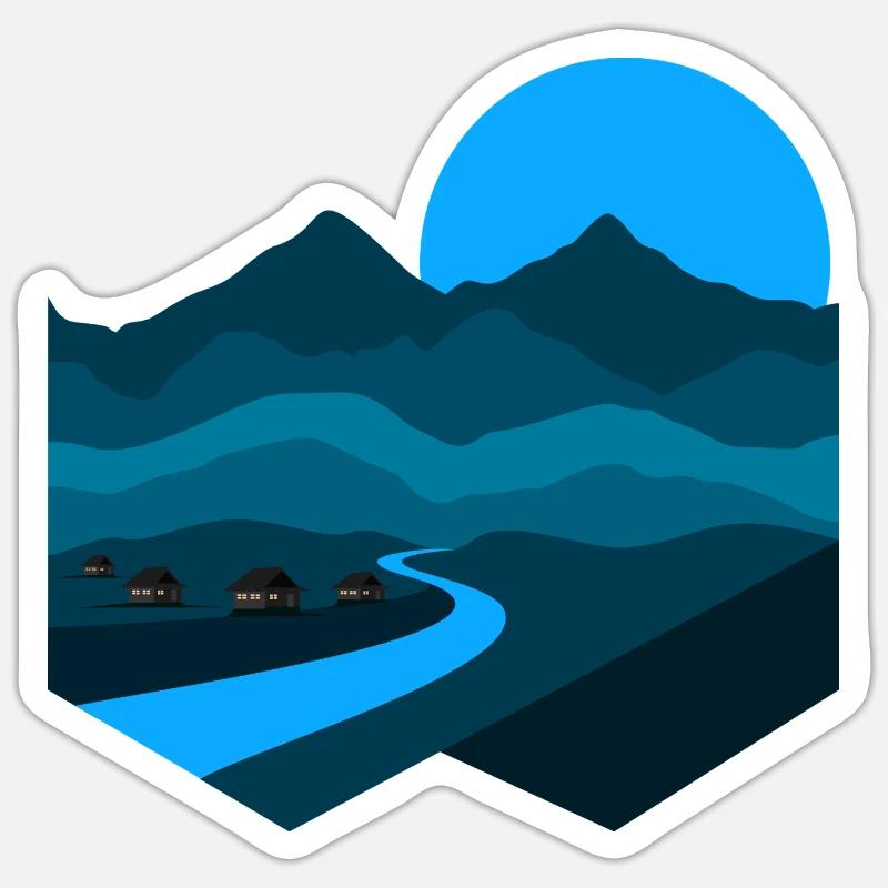Mountain Song | Blue Moonlight Minimalist Flat - Sticker size S (10 x 10 cm) - white matte
