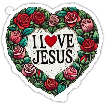 I Love Jesus Floral Heart - Sticker size S (10 x 10 cm) - white matte - Front