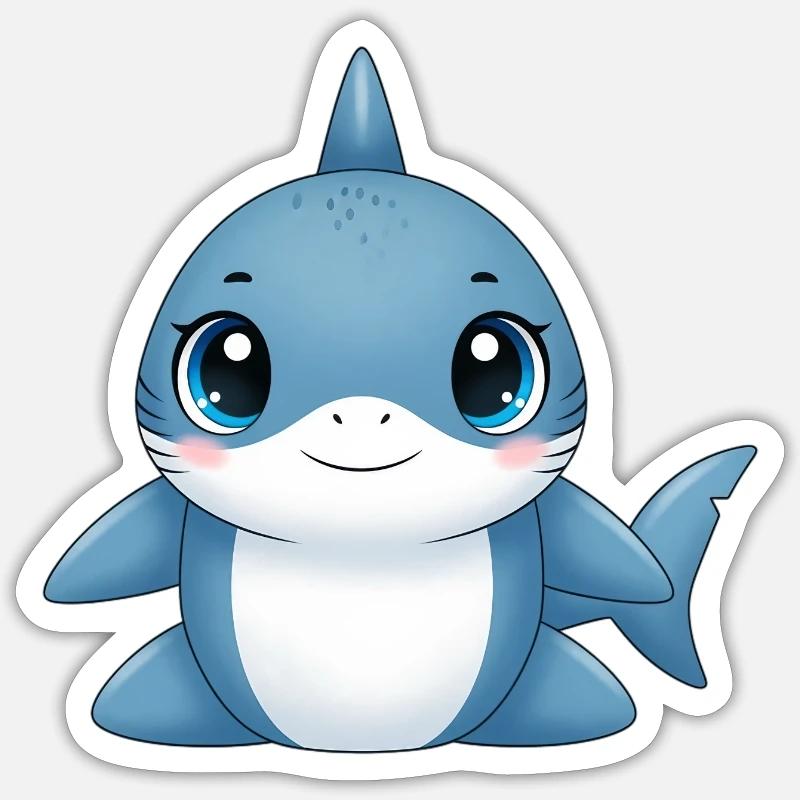 Blue Shark Cuddle Friend - Sticker size S (10 x 10 cm) - white matte