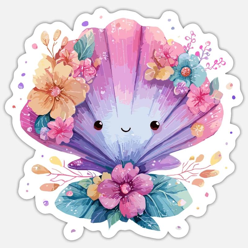 Moule fleurie avec des fleurs joyeuses - Sticker taille S (10 x 10 cm) - blanc mat