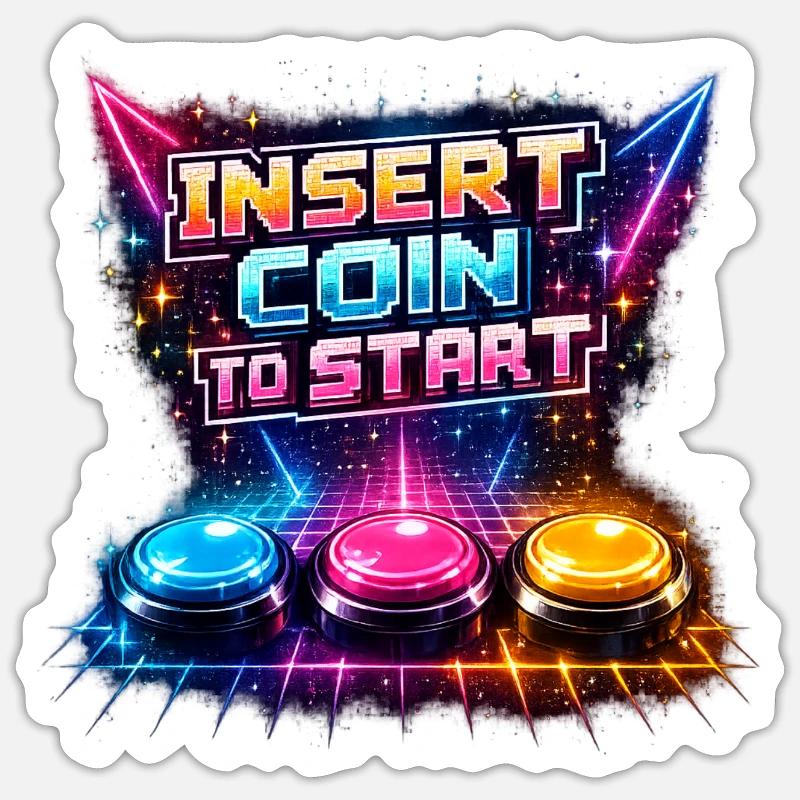 Retro Arcade Neon – Insert Coin - Sticker size S (10 x 10 cm) - white matte