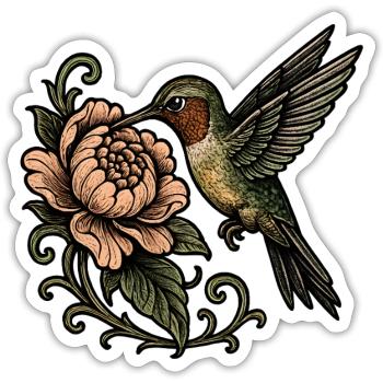 Hummingbird with Rose Vintage Tattoo - Sticker size S (10 x 10 cm) - white matte - Front