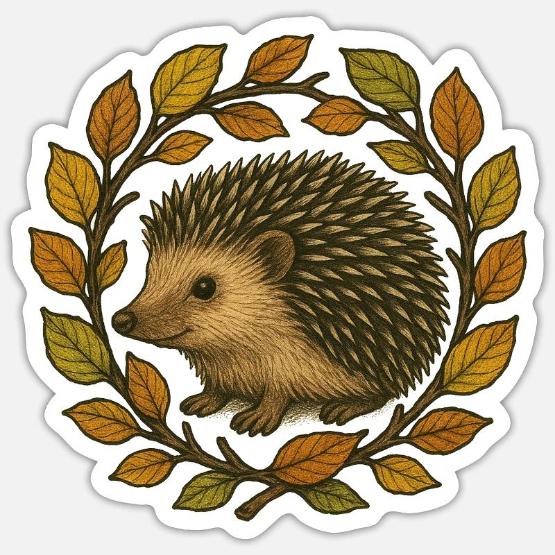 Herbst-Igelkranz - Sticker Größe S (10 x 10 cm) - Mattweiß