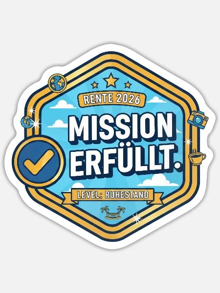 Rente 2026: Mission erfüllt – Level Ruhestand - Sticker Größe S (10 x 10 cm) - Mattweiß