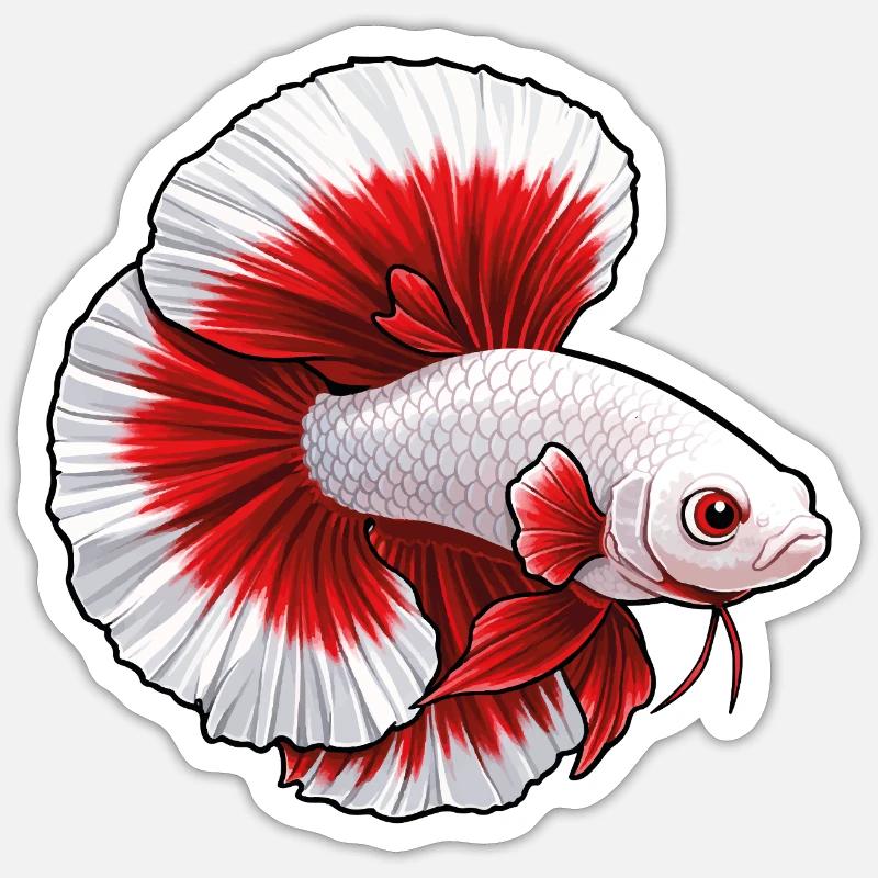 Red White Betta Fish - Sticker size S (10 x 10 cm) - white matte
