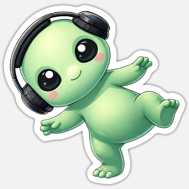 Alien Alien avec des écouteurs Techno Danse Sticker taille S (10 x 10 cm)