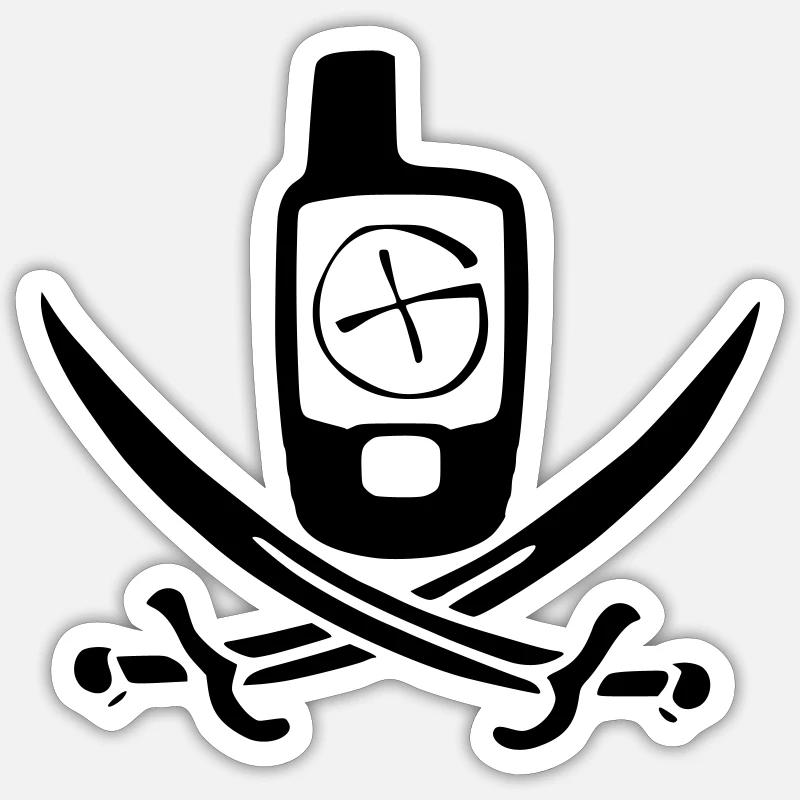Drapeau pirate de géocaching - Sticker taille S (10 x 10 cm) - blanc mat