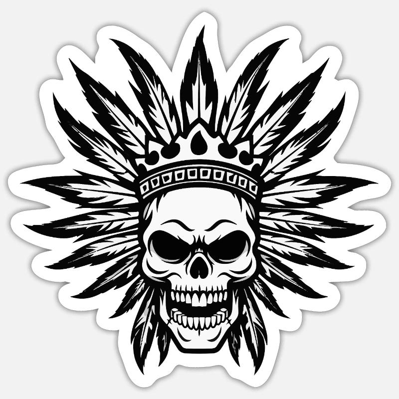 Chef apache DeadIndian - Sticker taille S (10 x 10 cm) - blanc mat