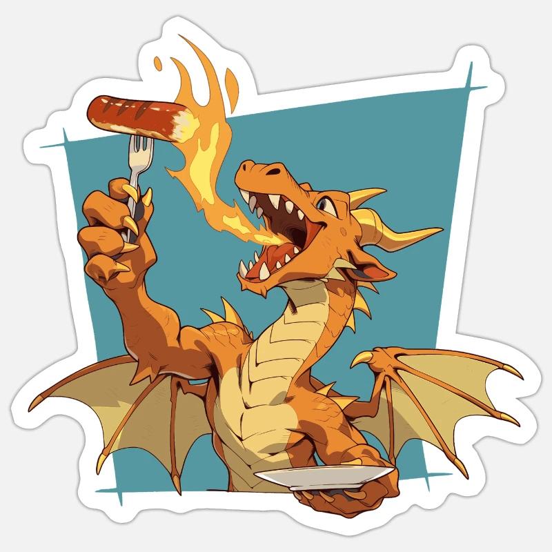 Dragon BBQ au souffle de feu - Sticker taille S (10 x 10 cm) - blanc mat