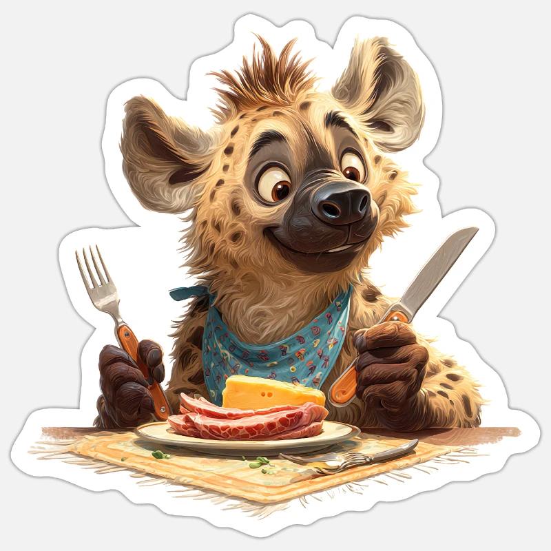 Hyène affamée à table Sticker taille S (10 x 10 cm)