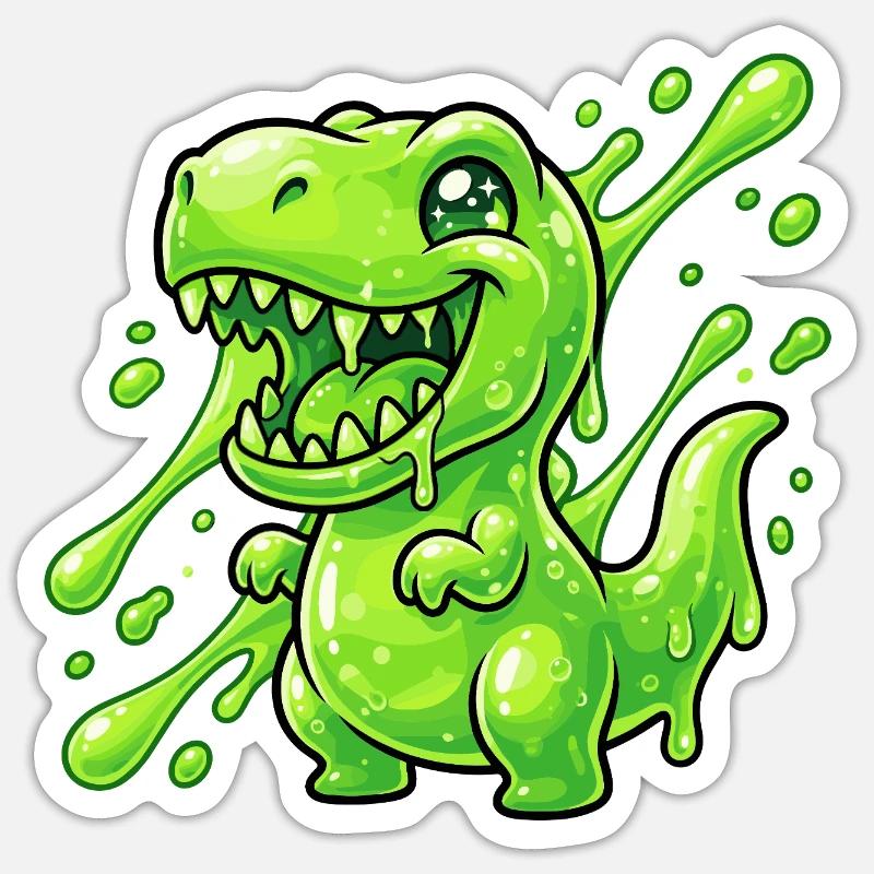 Dino vert blob - Sticker taille S (10 x 10 cm) - blanc mat