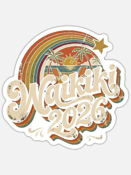 Waikiki 2026 Retro Tropen - Sticker Größe S (10 x 10 cm) - Mattweiß