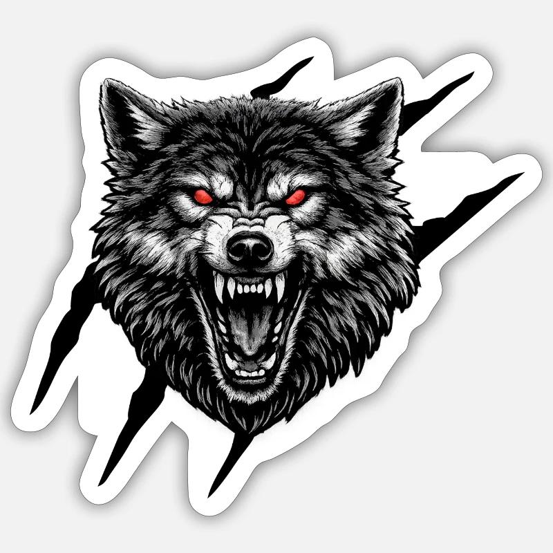 Blutrote Wolfsgesicht - Sticker Größe S (10 x 10 cm) - Mattweiß