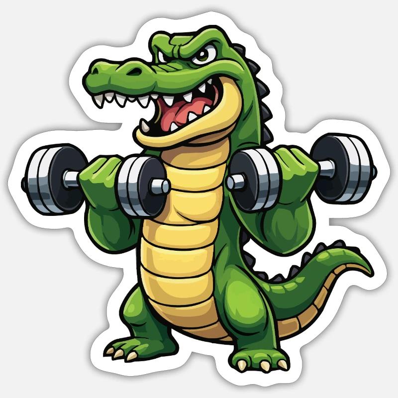 Crocodile Strength Training Cartoon - Sticker size S (10 x 10 cm) - white matte
