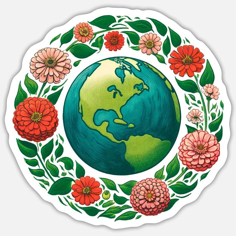 Earth in Bloom Ring - Sticker size S (10 x 10 cm) - white matte