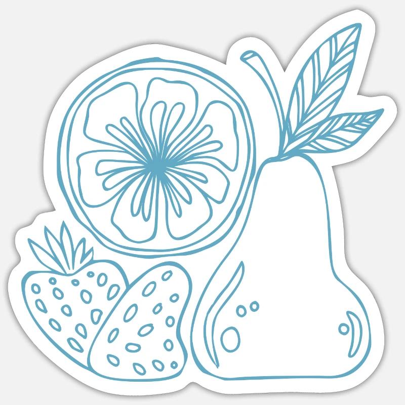 Fruit Lines Blue Sketch - Sticker size S (10 x 10 cm) - white matte