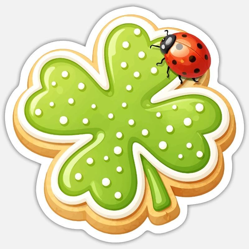 Shamrock Biscuit with Ladybug - Sticker size S (10 x 10 cm) - white matte
