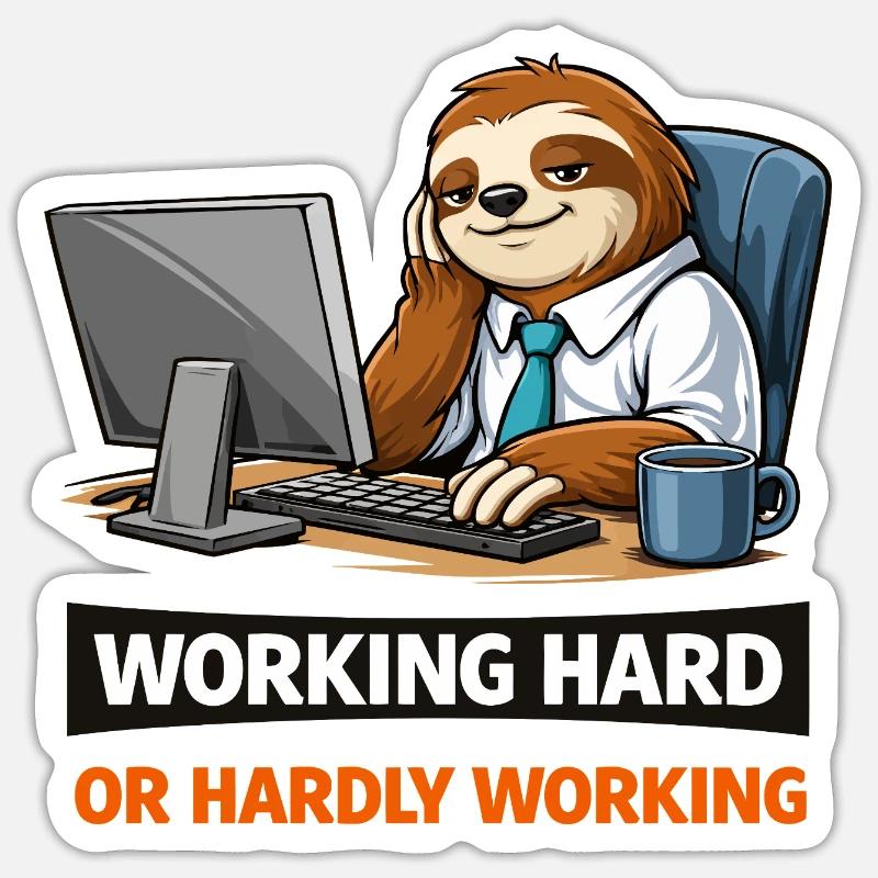 Sloth at Desk: Work Hard Meme Sticker size S (10 x 10 cm)