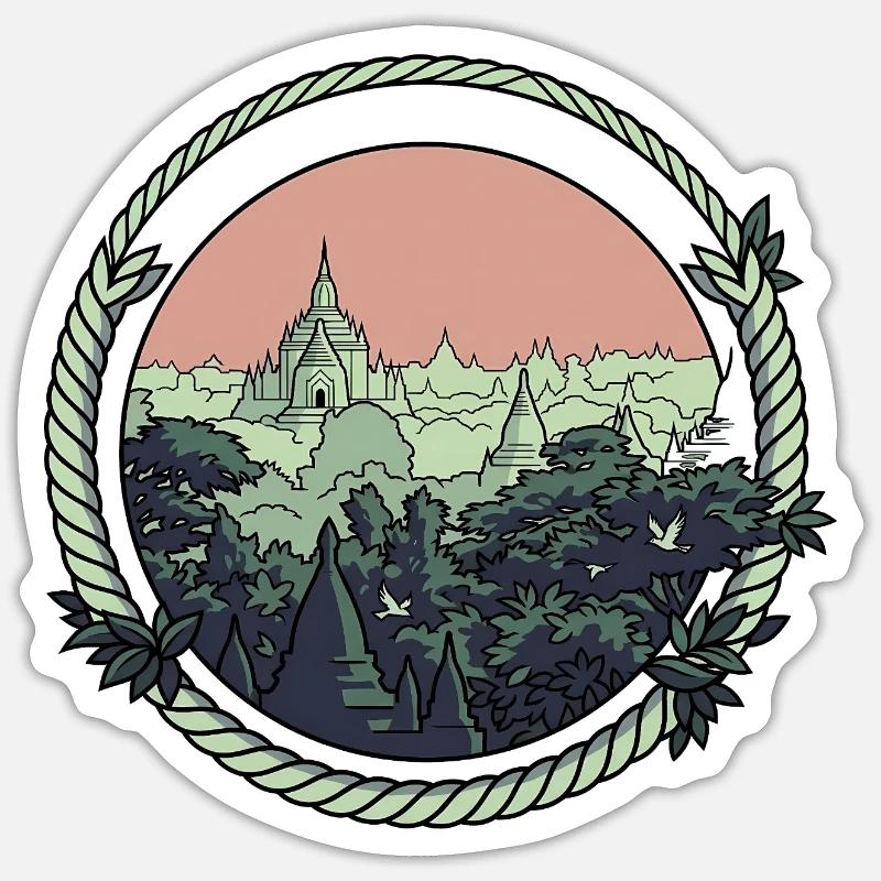 Pagode Comic-Style - Sticker Größe S (10 x 10 cm) - Mattweiß