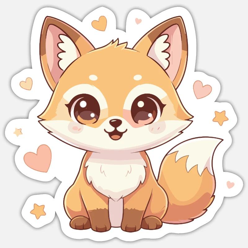 Cuddly fox with heart charm - Sticker size S (10 x 10 cm) - white matte