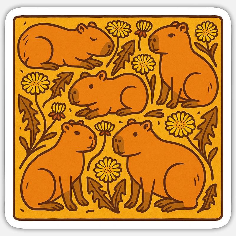 Chœur de Capybara en fleurs Sticker taille S (10 x 10 cm)
