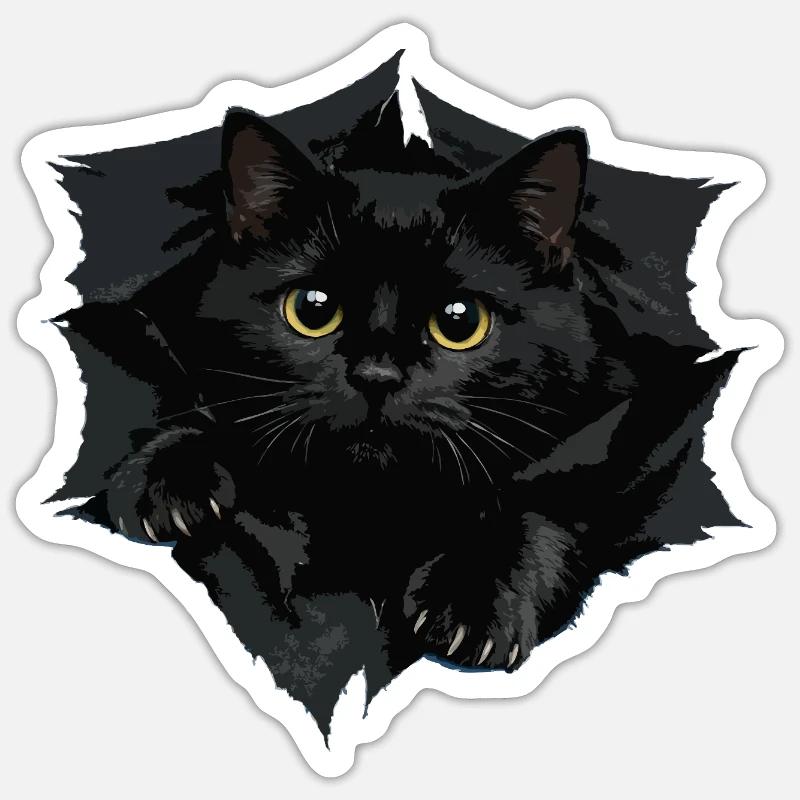 Chat noir par Tranchant - Sticker taille S (10 x 10 cm) - blanc mat